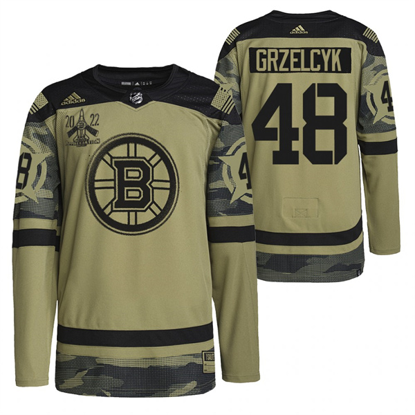 Men's Boston Bruins #48 Matt Grzelcyk 2022 Camo Military Appreciation Night Stitched Jersey