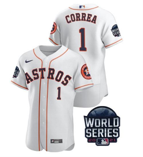 Men's Houston Astros #1 Carlos Correa 2021 Grey World Series Flex Base Stitched Baseball Jersey