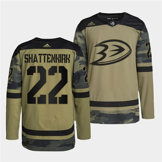 Men's Anaheim Ducks #22 Kevin Shattenkirk 2022 Camo Military Appreciation Night Stitched Jersey