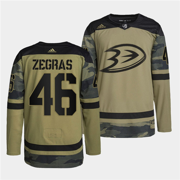 Men's Anaheim Ducks #46 Trevor Zegras 2022 Camo Military Appreciation Night Stitched Jersey