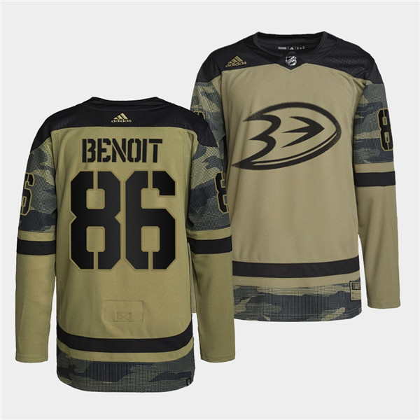 Men's Anaheim Ducks #86 Simon Benoit 2022 Camo Military Appreciation Night Stitched Jersey