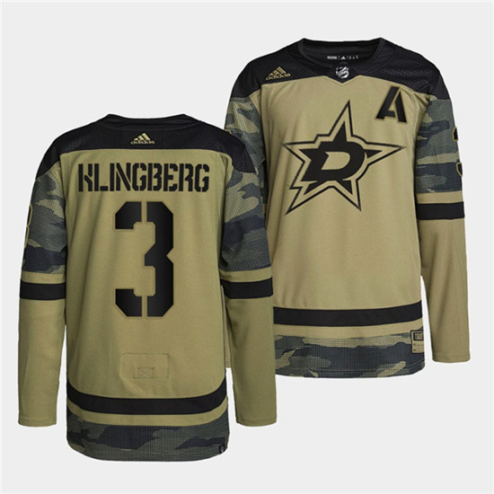 Men's Dallas Stars #3 John Klingberg 2022 Camo Military Appreciation Night Stitched Jersey