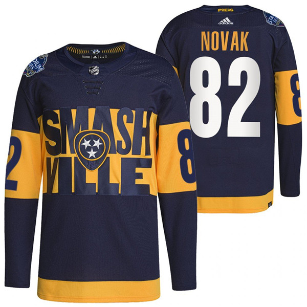 Men's Nashville Predators #82 Tommy Novak 2022 Navy Stadium Series Breakaway Player Stitched Jersey