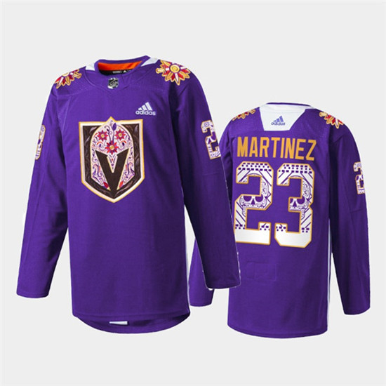 Men's Vegas Golden Knights #23 Alec Martinez Purple Hispanic Heritage Warmup Stitched Jersey