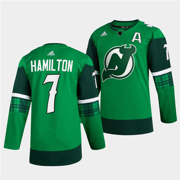 Men's New Jersey Devils #11 Andreas Johnsson Green Warm-Up St Patricks Day Stitched Jersey