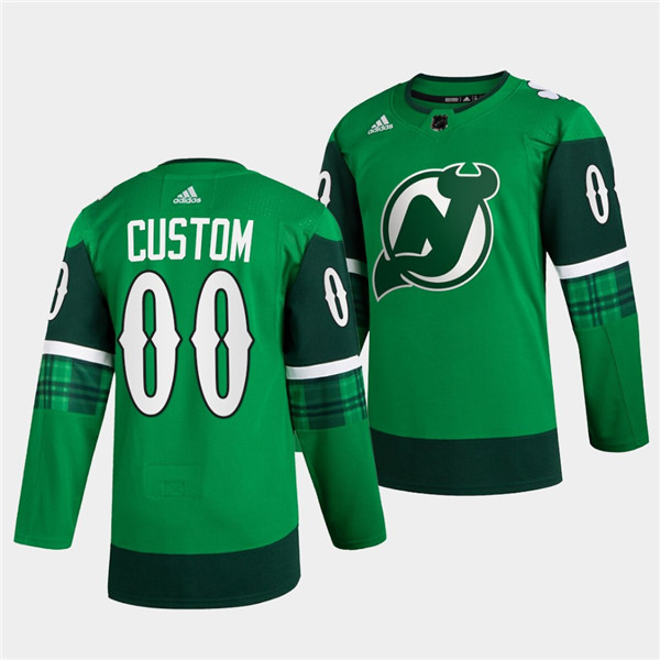 Men's New Jersey Devils Active Player Custom Green Warm-Up St Patricks Day Stitched Jersey
