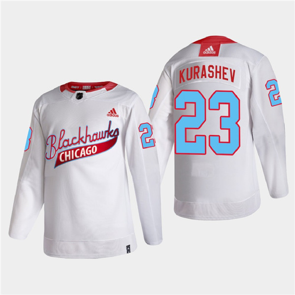 Men's Chicago Blackhawks #23 Philipp Kurashev 2022 Community Night White Stitched Jersey