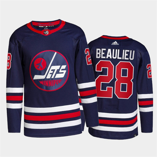Men's Winnipeg Jets #28 Nathan Beaulieu 2021/22 Navy Stitched Jersey