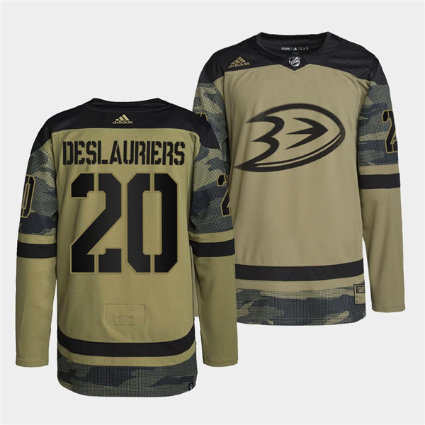 Men's Anaheim Ducks #20 Nicolas Deslauriers 2022 Camo Military Appreciation Night Stitched Jersey