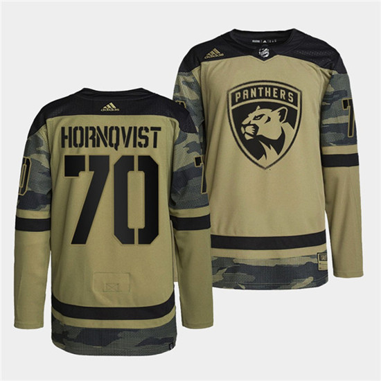 Men's Florida Panthers #70 Patric Hornqvist 2022 Camo Military Appreciation Night Stitched Jersey