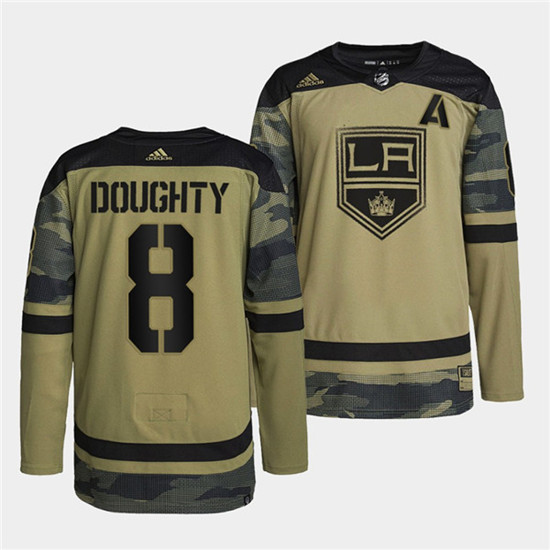 Men's Los Angeles Kings #8 Drew Doughty 2022 Camo Military Appreciation Night Stitched Jersey