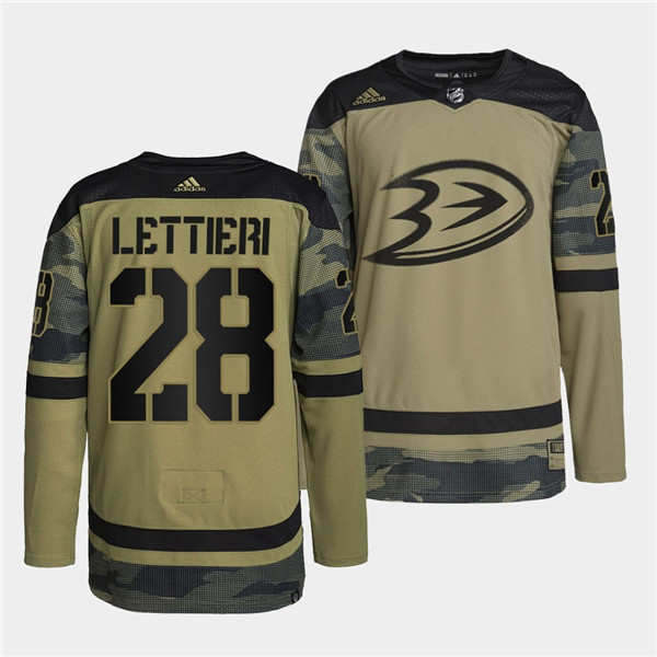 Men's Anaheim Ducks #28 Vinni Lettieri 2022 Camo Military Appreciation Night Stitched Jersey