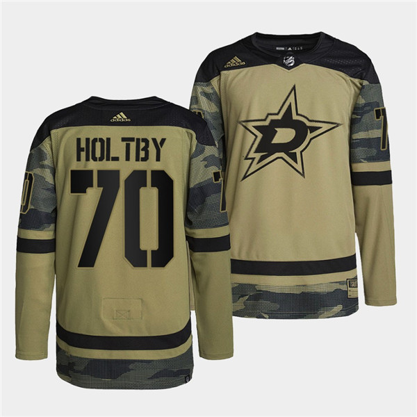 Men's Dallas Stars #70 Braden Holtby 2022 Camo Military Appreciation Night Stitched Jersey
