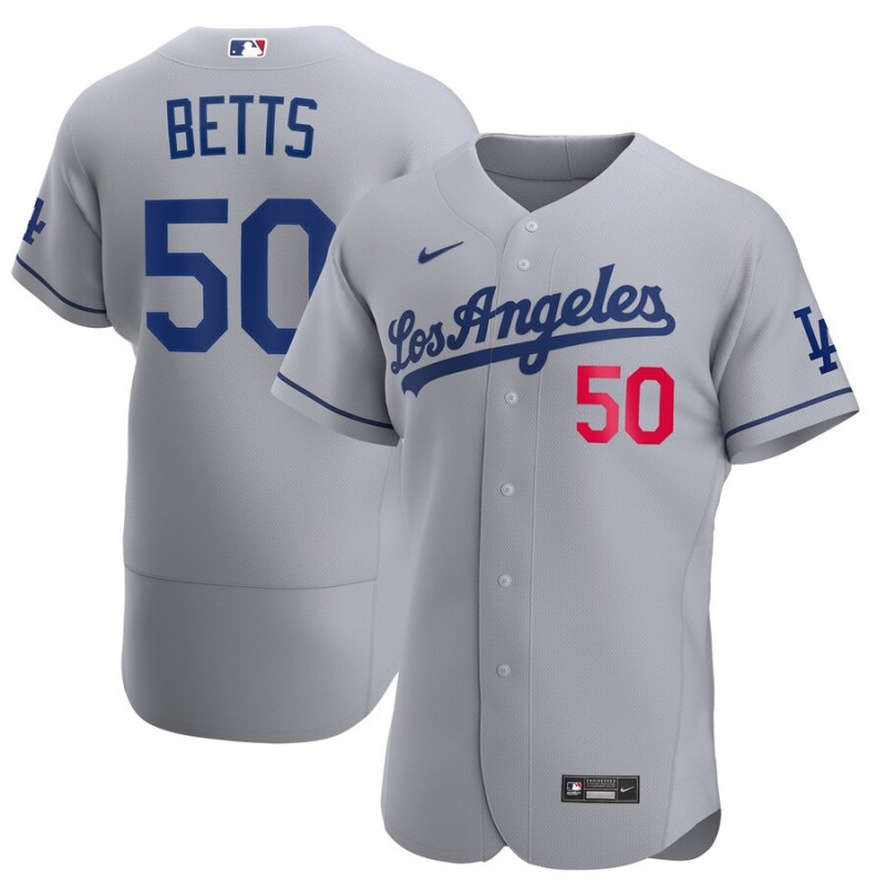 Men's Los Angeles Dodgers #50 Mookie Betts Grey Flex Base Stitched MLB Jersey