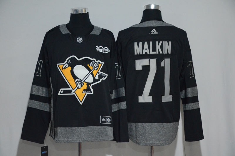 Pittsburgh Penguins #71 Evgeni Malkin Black Men's 1917-2017 100th Anniversary Stitched NHL Jersey