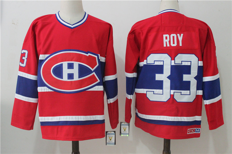 Men's Montreal Canadiens #33 Patrick Roy Red Throwback CCM Stitched NHL Jersey