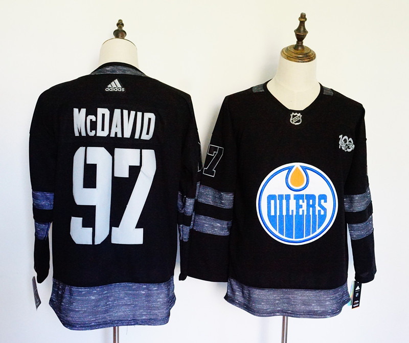 Men's Adidas Edmonton Oilers #97 Connor McDavid Black 1917-2017 100th Anniversary Stitched NHL Jersey