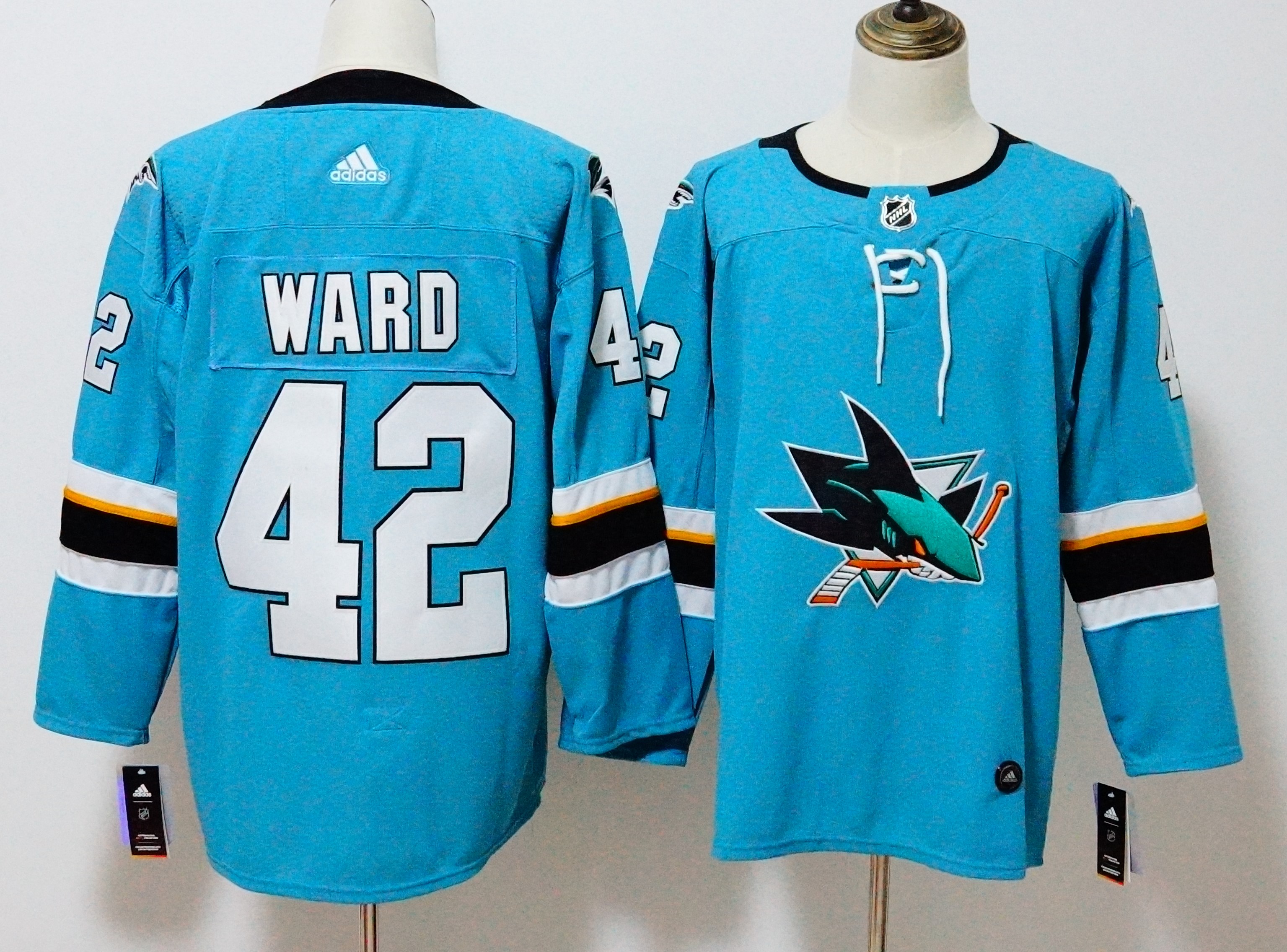 Men's Adidas San Jose Sharks #42 Joel Ward Teal Stitched NHL Jersey