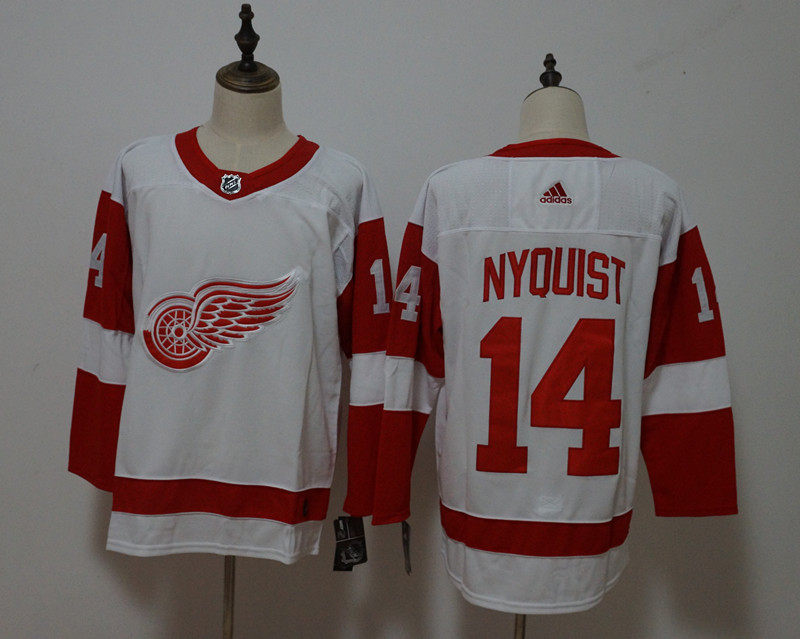 Men's Adidas Detroit Red Wings #14 Gustav Nyquist White Stitched NHL Jersey