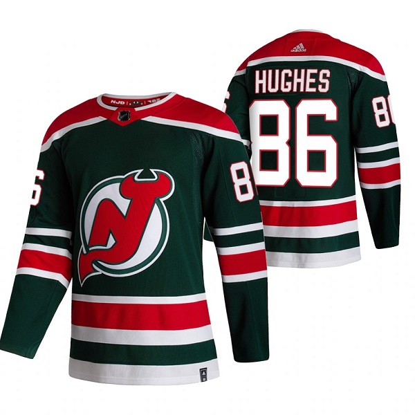 Men's New Jersey Devils #86 Jack Hughes 2021 Green Reverse Retro Stitched NHL Jersey