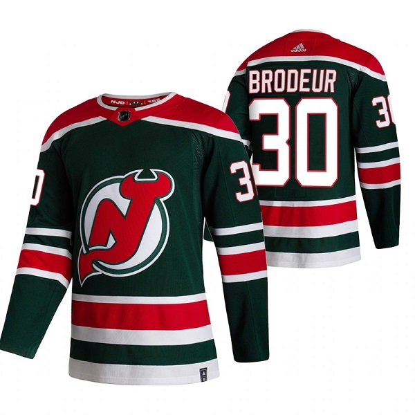 Men's New Jersey Devils #30 Martin Brodeur 2021 Green Reverse Retro Stitched NHL Jersey