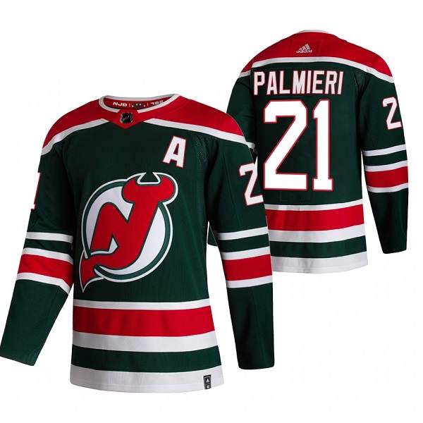 Men's New Jersey Devils #21 Kyle Palmieri 2021 Green Reverse Retro Stitched NHL Jersey