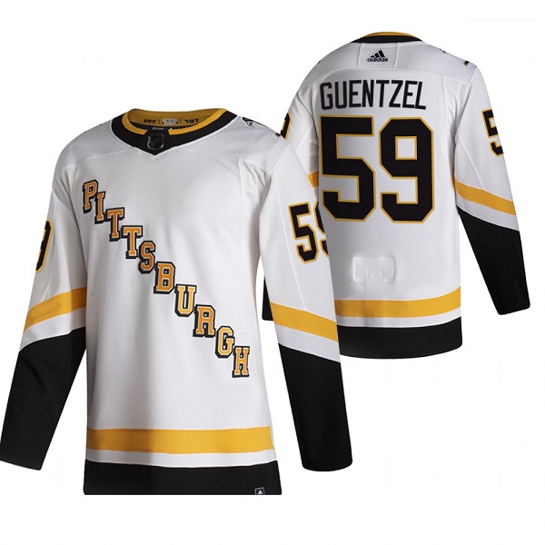 Men's Pittsburgh Penguins #59 Jake Guentzel 2021 Reverse Retro White Stitched NHL Jersey