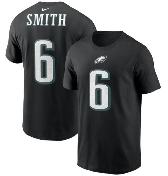 Men's Philadelphia Eagles #6 DeVonta Smith 2021 Black NFL Draft First Round Pick Player Name & Number T-Shirt