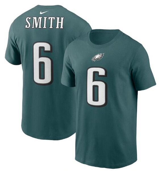 Men's Philadelphia Eagles #6 DeVonta Smith 2021 Green NFL Draft First Round Pick Player Name & Number T-Shirt