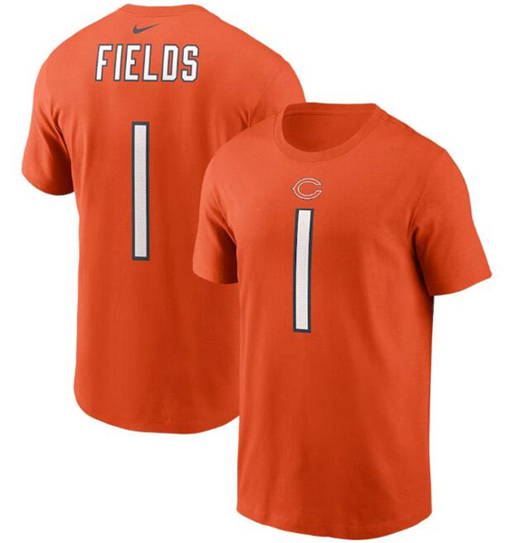 Men's Chicago Bears #1 Justin Fields 2021 Orange NFL Draft First Round Pick Player Name & Number T-Shirt