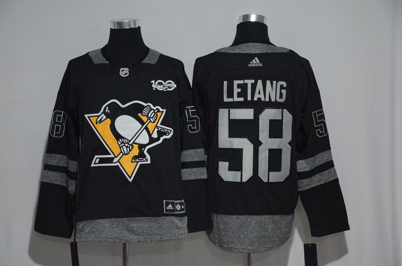 Pittsburgh Penguins #58 Kris Letang Black Men's 1917-2017 100th Anniversary Stitched NHL Jersey