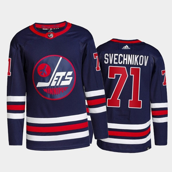 Men's Winnipeg Jets #71 Evgeny Svechnikov 2021/22 Navy Stitched Jersey