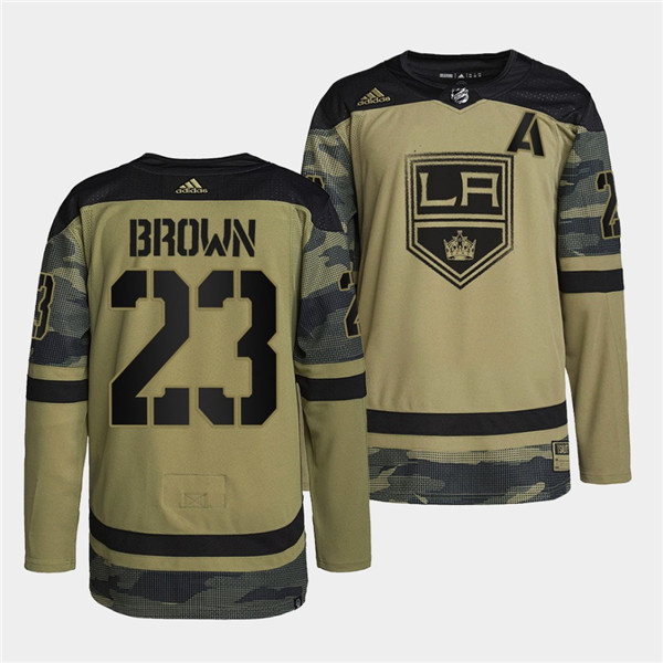Men's Los Angeles Kings #23 Dustin Brown 2022 Camo Military Appreciation Night Stitched Jersey