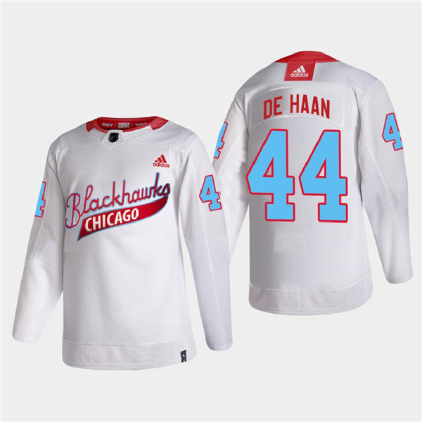 Men's Chicago Blackhawks #44 Calvin De Haan 2022 Community Night White Stitched Jersey