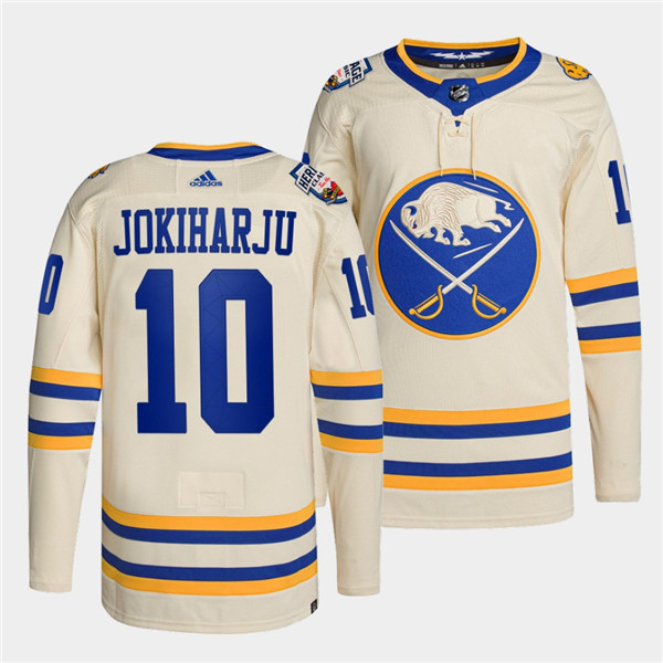 Men's Buffalo Sabres #10 Henri Jokiharju 2022 Cream Heritage Classic Stitched Jersey
