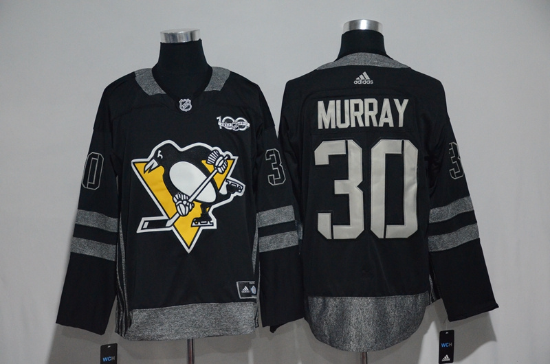 Pittsburgh Penguins #30 Matt Murray Black Men's 1917-2017 100th Anniversary Stitched NHL Jersey