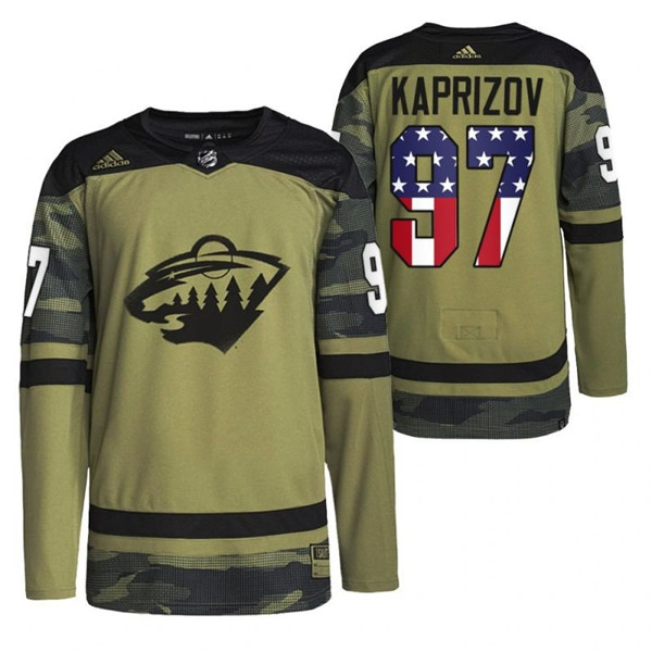 Men's Minnesota Wild #97 Kirill Kaprizov Military Appreciation Night Camo Stitched Jersey