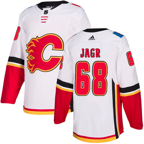 Men's Calgary Flames #68 Jaromir Jagr White Away Stitched NHL Jersey