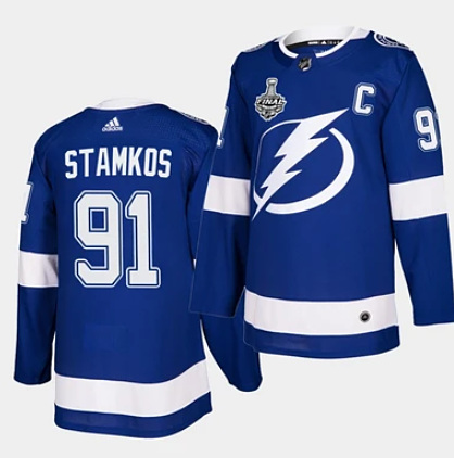 Men's Tampa Bay Lightning #91 Steven Stamkos Blue Stanley Cup Finals Blue Stitched Jersey