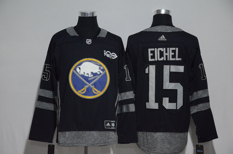 Buffalo Sabres #15 Jack Eichel Black Men's 1917-2017 100th Anniversary Stitched NHL Jersey