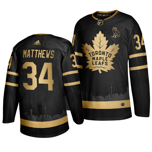 Men's Toronto Maple Leafs #34 Auston Matthews Black Golden City Edition Stitched NHL Jersey