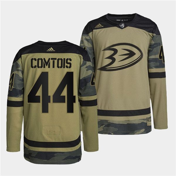 Men's Anaheim Ducks #44 Max Comtois 2022 Camo Military Appreciation Night Stitched Jersey