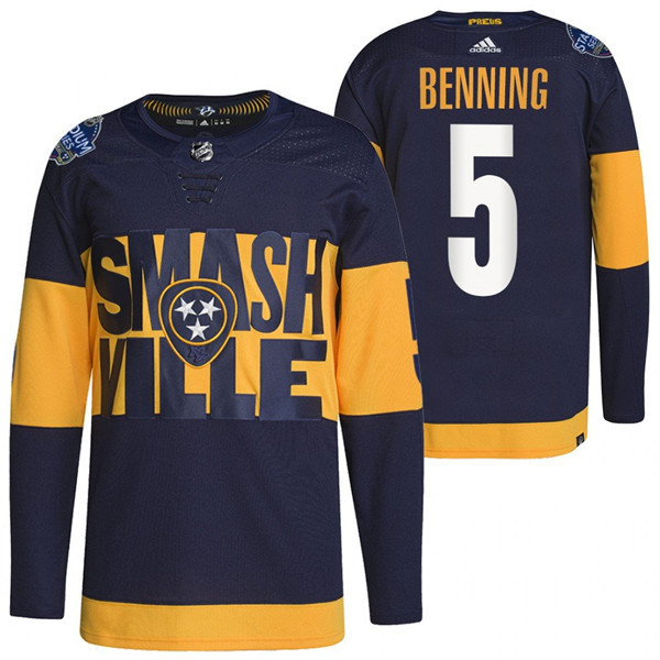Men's Nashville Predators #5 Matt Benning 2022 Navy Stadium Series Breakaway Player Stitched Jersey