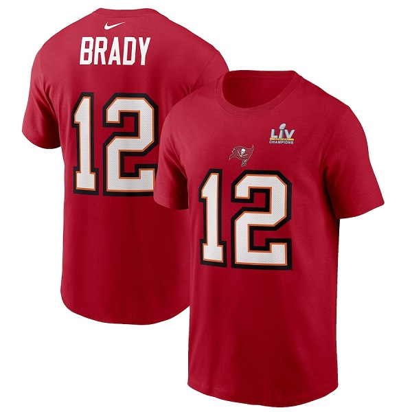 Men's Tampa Bay Buccaneers #12 Tom Brady Red Super Bowl LV NFL T-Shirt