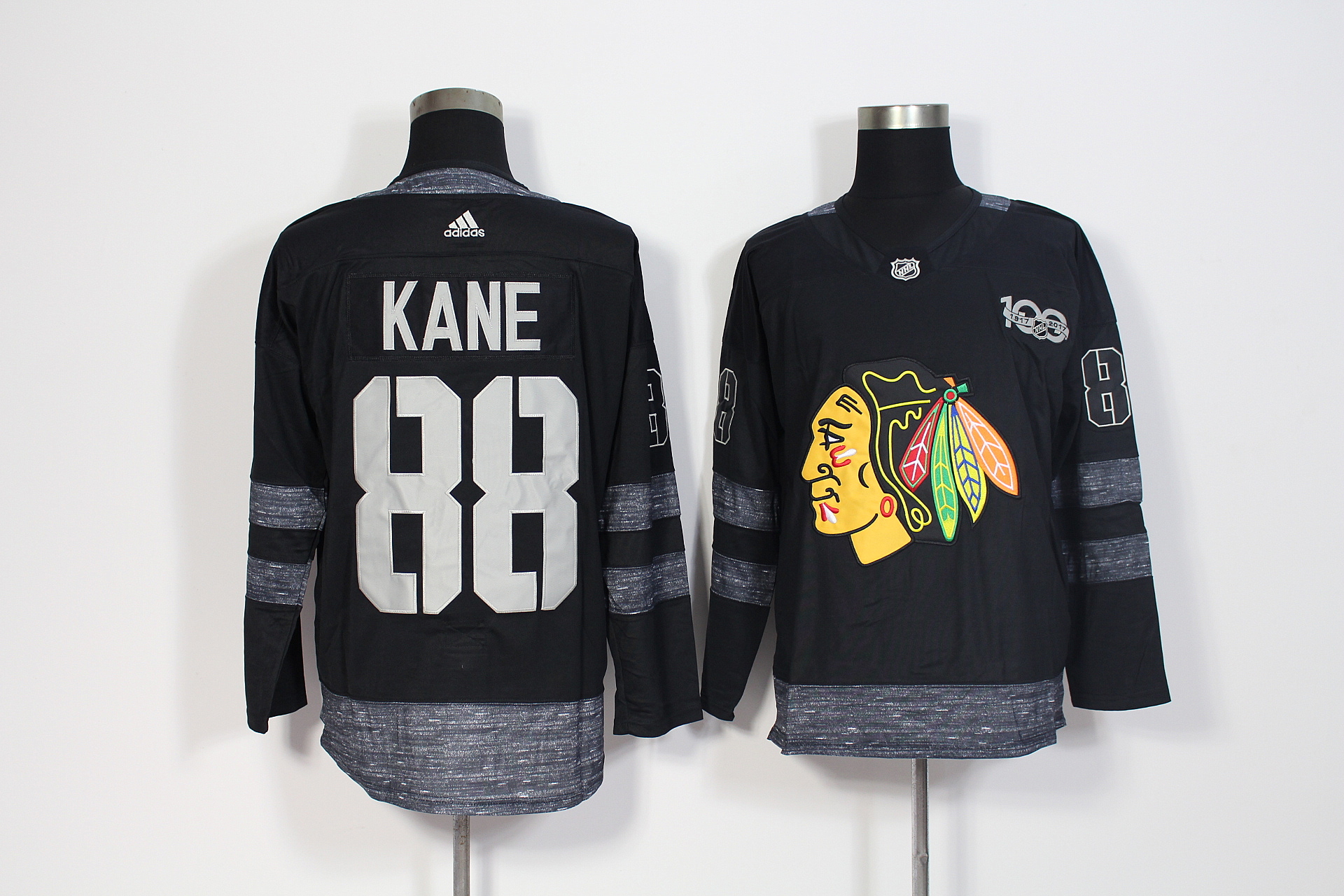 Men's Adidas Chicago Blackhawks #88 Patrick Kane Black 1917-2017 100th Anniversary Stitched NHL Jersey