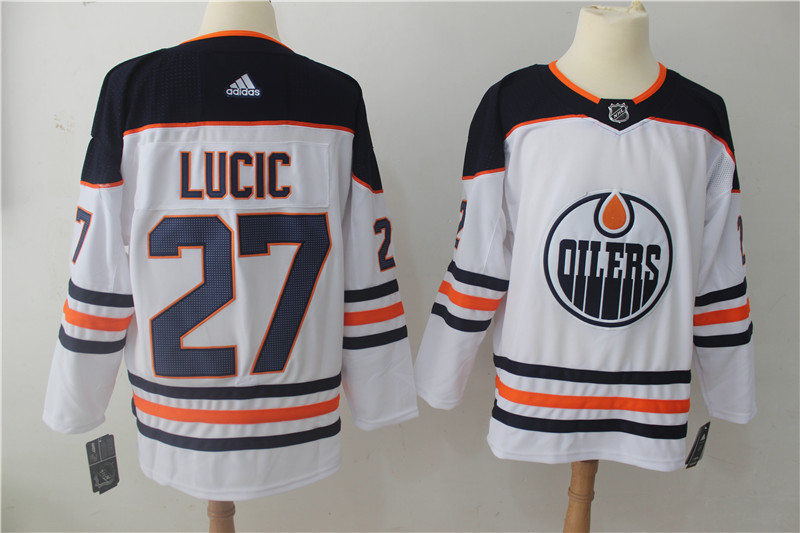 Men's Adidas Edmonton Oilers #27 Milan Lucic White Stitched NHL Jersey
