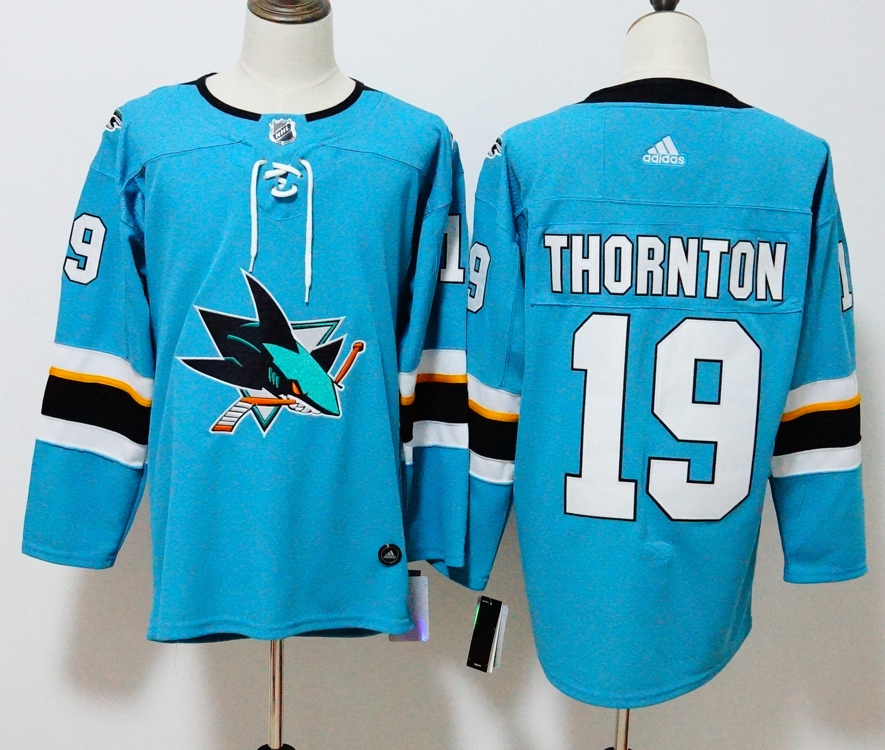 Men's Adidas San Jose Sharks 19 Joe Thornton Teal Stitched NHL Jersey
