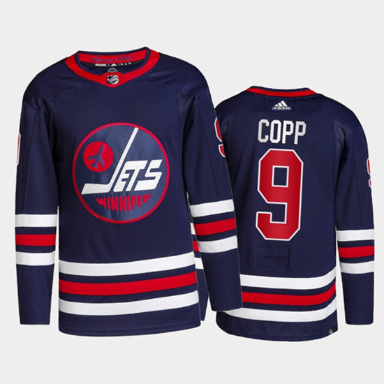 Men's Winnipeg Jets #9 Andrew Copp 2021/22 Navy Stitched Jersey