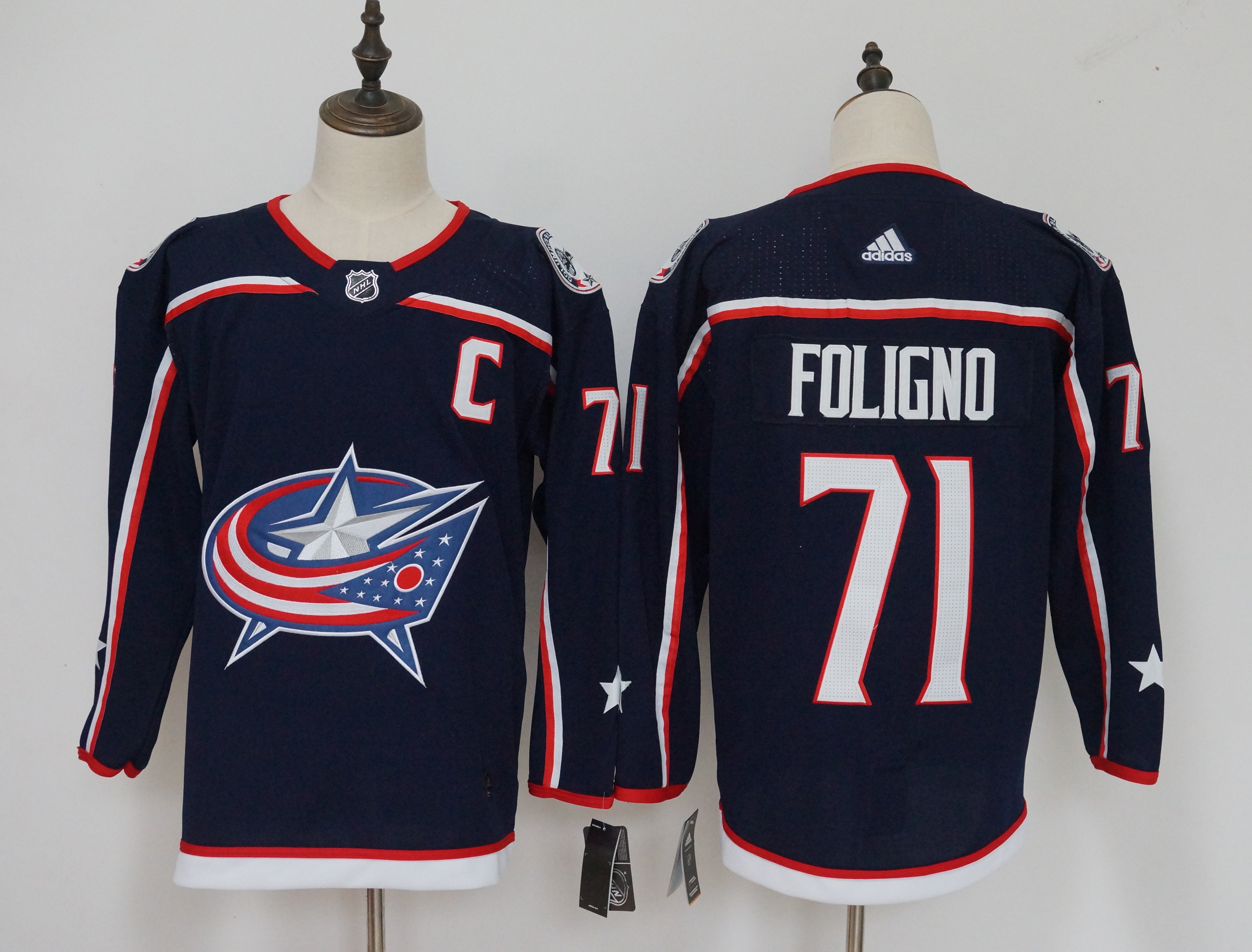 Men's Adidas Columbus Blue Jackets #71 Nick Foligno Navy Stitched NHL Jersey