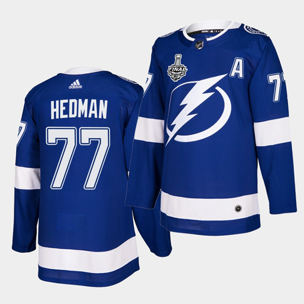 Men's Tampa Bay Lightning #77 Victor Hedman 2020 Stanley Cup Finals Blue Stitched NHL Jersey